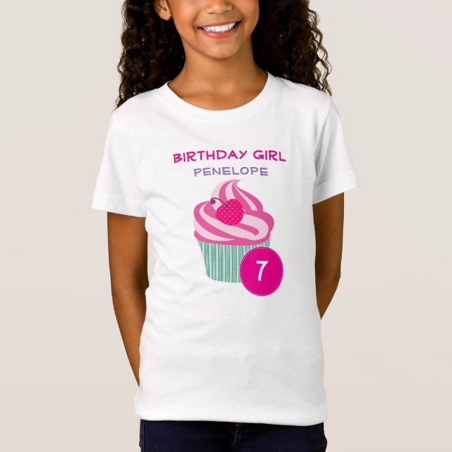 Personalisiert Pink Cupcake Birthday Girl T-Shirt (Vorderseite)