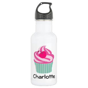 Personalisiert Pink Cupcake WIth Polka Dot Cherry Edelstahlflasche