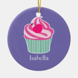 Personalisiert Pink Cupcake WIth Polka Dot Cherry Keramik Ornament