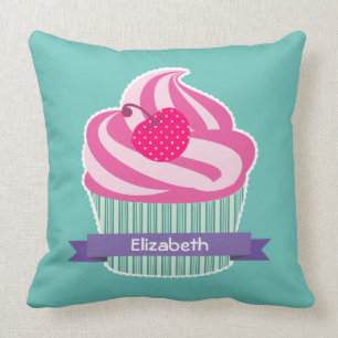 Personalisiert Pink Cupcake WIth Polka Dot Cherry Kissen