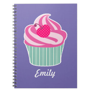 Personalisiert Pink Cupcake WIth Polka Dot Cherry Notizblock