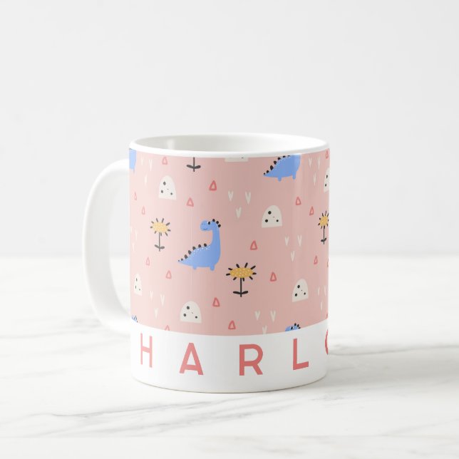 Personalisiert-Pink-Dinosaurier-Tasse | Niedlicher Kaffeetasse (Vorderseite Links)