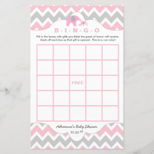 Personalisiert Pink Elefant Baby Duschspiele Bingo