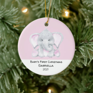 Personalisiert Pink Elephant Babys Erste Weihnacht Keramik Ornament