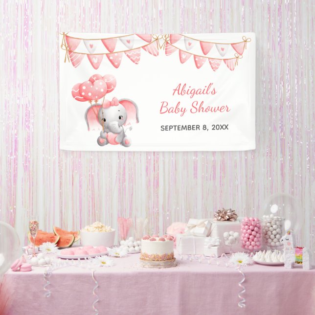 Personalisiert Pink Elephant Balloons Babydusche Banner (Party)