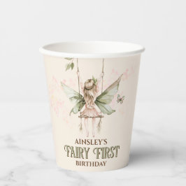 Personalisiert Pink Fairy Erster Geburtstag Party Pappbecher