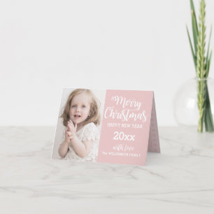 Personalisiert Pink Familie Foto Weihnachtskarte 2 Feiertagskarte