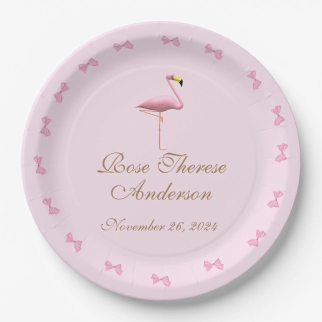 Personalisiert Pink Flamingo Themed Pappteller (Vorderseite)