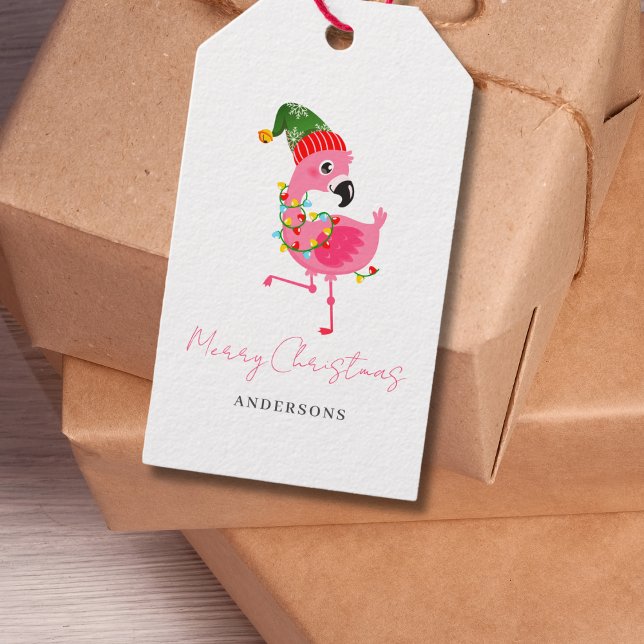 Personalisiert Pink Flamingo Weihnachten Geschenkanhänger (Von Creator hochgeladen)