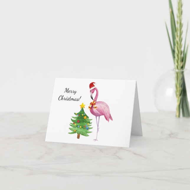 Personalisiert Pink Flamingo Weihnachtskarte Feiertagskarte (Vorderseite)