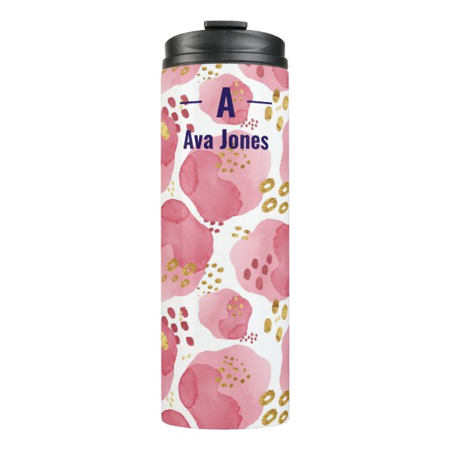 Personalisiert Pink Floral Travel Mug - Individuel Thermosbecher (Vorderseite)