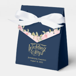 Personalisiert Pink Floral Wedding Day Navy Blue Geschenkschachtel