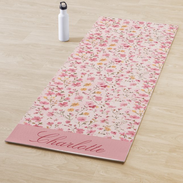Personalisiert Pink Floral Yoga Mat Yogamatte (Beispiel)