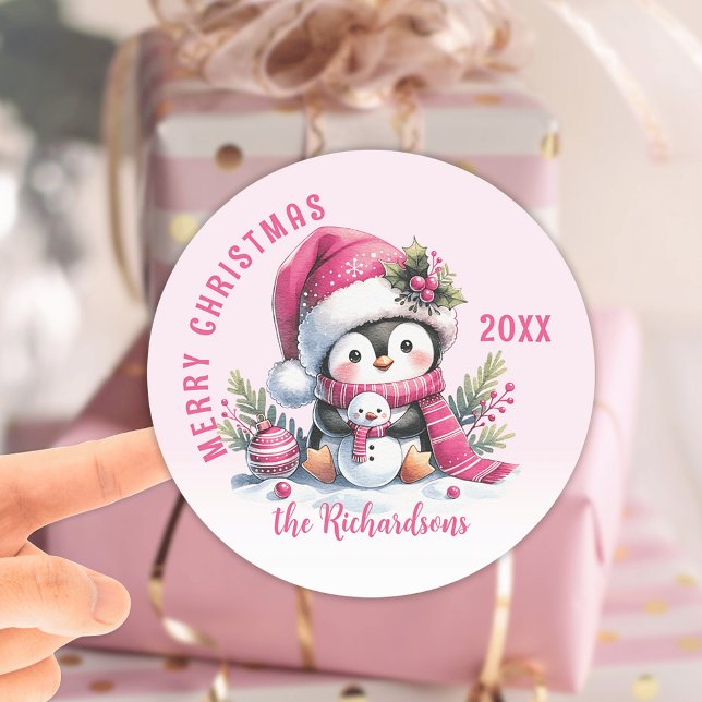 Personalisiert Pink Frohe Weihnachten Niedlich Pin Runder Aufkleber (Von Creator hochgeladen)
