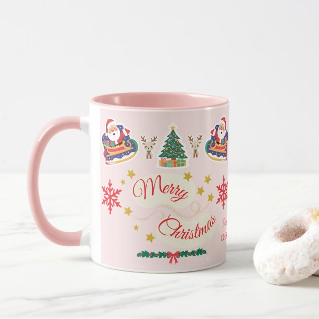 Personalisiert Pink Frohe Weihnachten Weihnachten Tasse (Mit Donut)