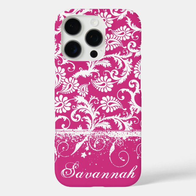 Personalisiert Pink Funky Damask Case-Mate iPhone Hülle (Rückseite)