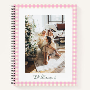 Personalisiert Pink Gingham Kariertes Foto Notizbuch