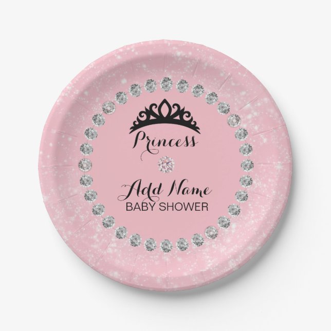 Personalisiert Pink Girl Princess Babydusche Pappteller (Vorderseite)