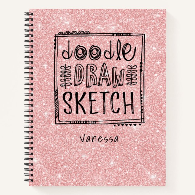 Personalisiert Pink Glitzer Artist Sketchbook Notizbuch (Vorderseite)