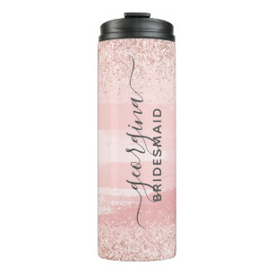 Personalisiert Pink Glitzer Bridesmaid Tumbler Thermosbecher