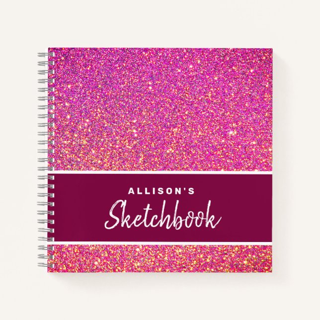Personalisiert Pink Glitzer Chic Sketchbook Notizbuch (Vorderseite)
