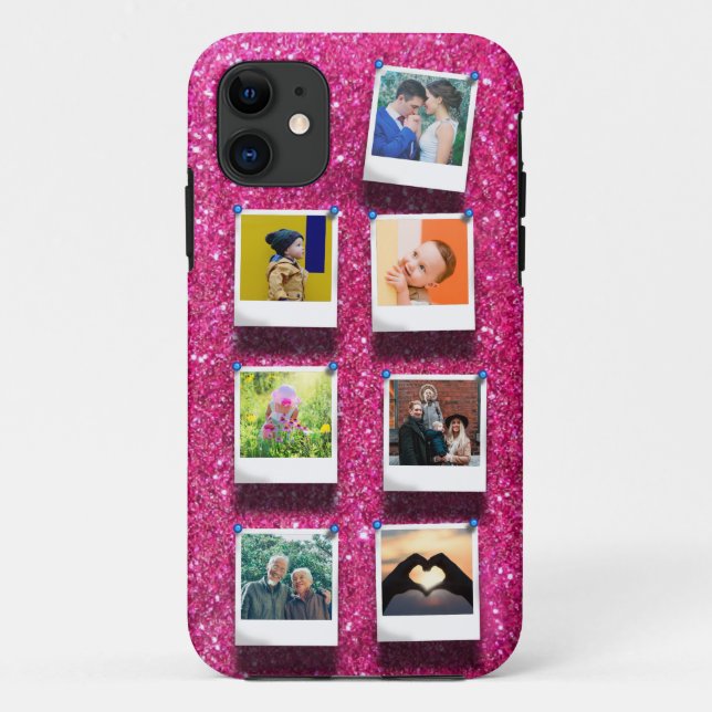 Personalisiert Pink Glitzer Giro 7 FotoCollage Case-Mate iPhone Hülle (Rückseite)