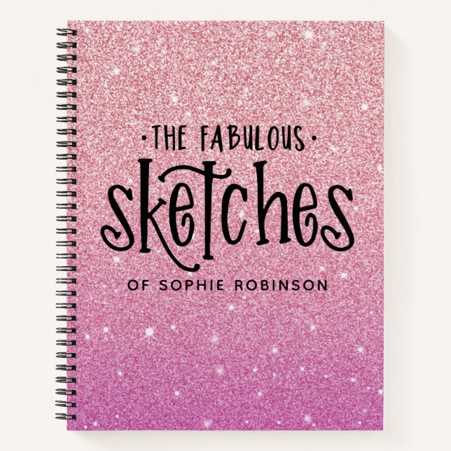 Personalisiert Pink Glitzer Sketchbook Ihr Name Nr Notizbuch (Vorderseite)