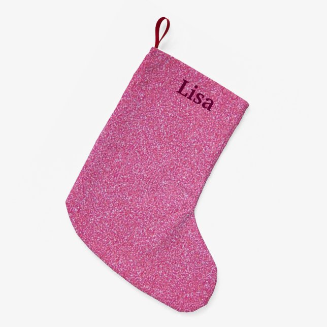 Personalisiert Pink Glitzer Weihnachten Strumpf Kleiner Weihnachtsstrumpf (Vorderansicht (hängend))