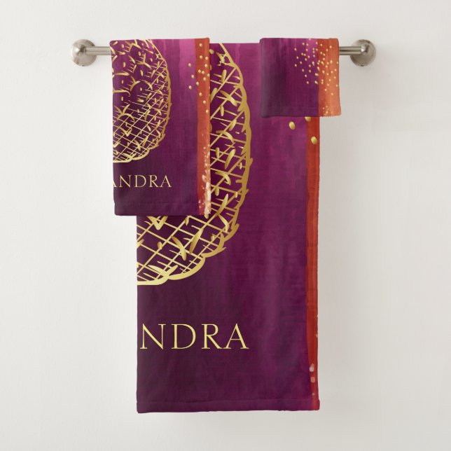 Personalisiert Pink Gold Ananas Glitzer Badhandtuch Set (Insitu)