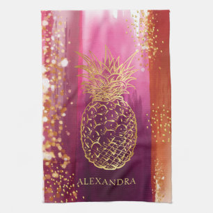 Personalisiert Pink Gold Ananas Glitzer Geschirrtuch