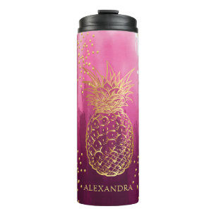 Personalisiert Pink Gold Ananas Glitzer Thermosbecher