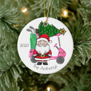 Personalisiert Pink Golf Cart Weihnachtsbaum Keramik Ornament