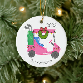 Personalisiert Pink Golf Cart Weihnachtsbeleuchtun Keramik Ornament