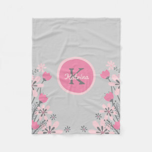 Personalisiert Pink Grau   Blume Kinderzimmer Girl Fleecedecke