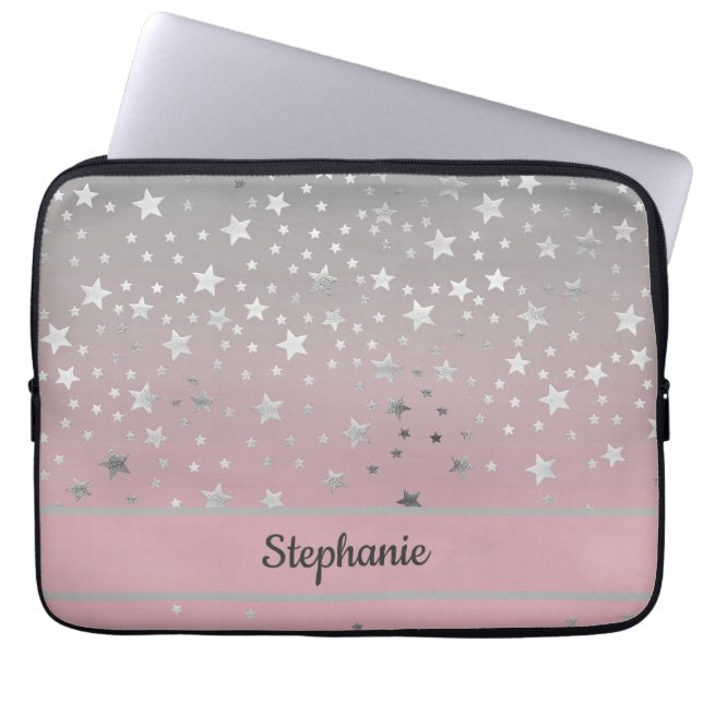 Personalisiert Pink Gray Stars Ombre Stilvolle Chi Laptopschutzhülle (Vorderseite)