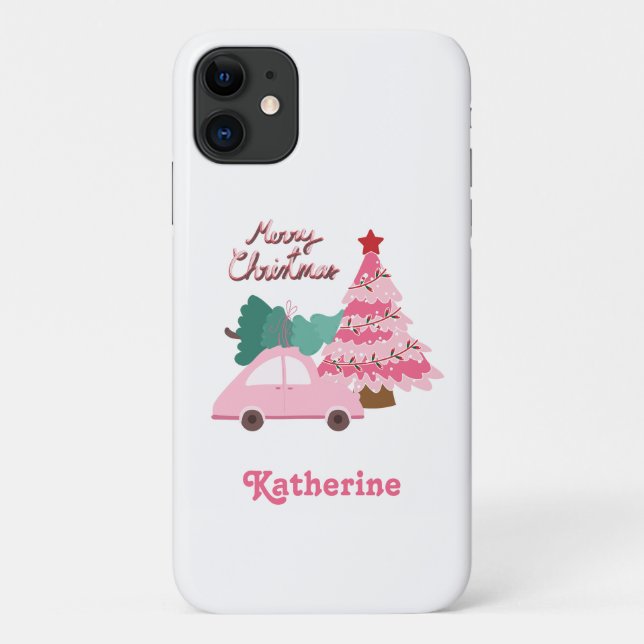 Personalisiert Pink & Green Frohe Weihnachtsbaum Case-Mate iPhone Hülle (Rückseite)