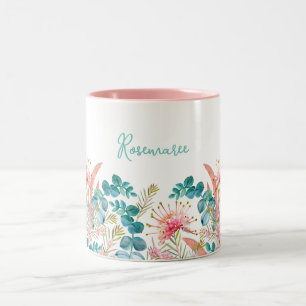 Personalisiert Pink Grevillea und Eukalyptus Zweifarbige Tasse
