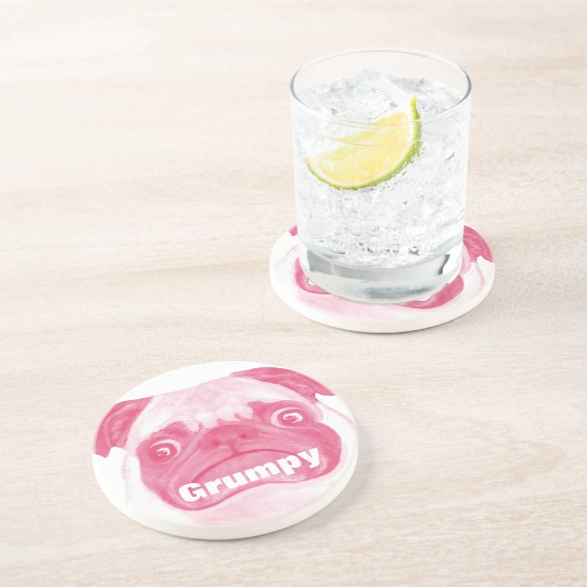 Personalisiert PINK Grumpy Puggy Getränkeuntersetzer (Seite)