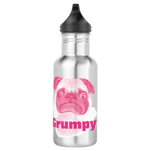 Personalisiert PINK Grumpy Puggy Mops Trinkflasche (Rechts)