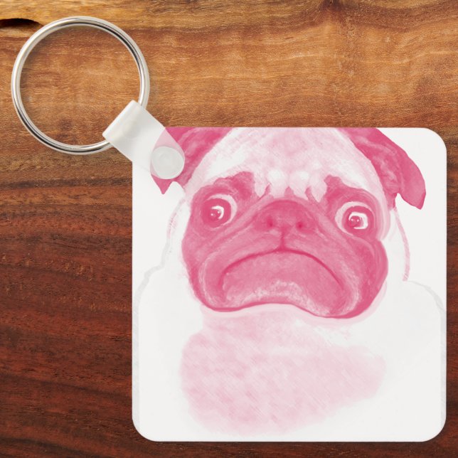 Personalisiert PINK Grumpy Puggy Schlüsselanhänger (Vorderseite)