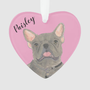 Personalisiert Pink Heart Blue Frenchie Ornament