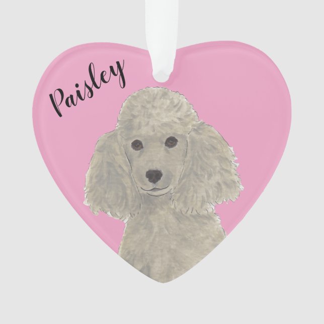 Personalisiert Pink Heart Gray Silver Poodle Ornament (Vorderseite)