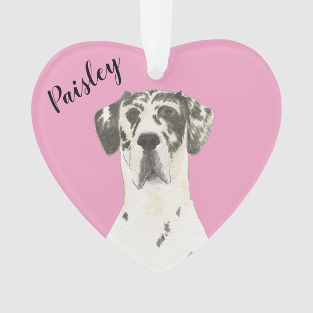 Personalisiert Pink Heart Harlequin Great Dane Ornament (Vorderseite)