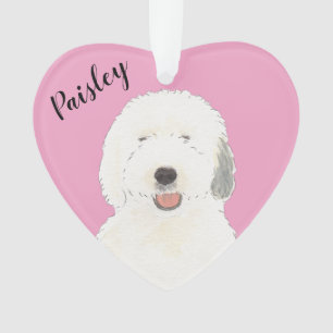 Personalisiert Pink Heart Old English Sheepdog Ornament