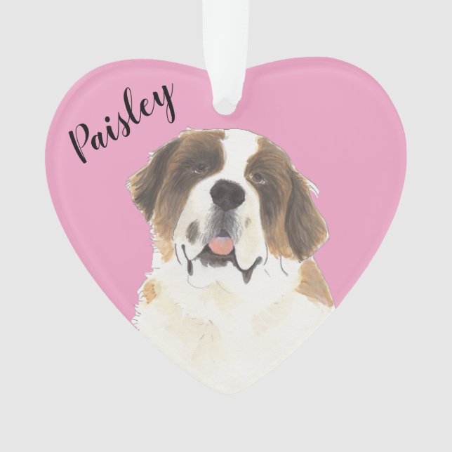Personalisiert Pink Heart St. Bernard Dog Ornament (Vorderseite)