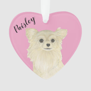 Personalisiert Pink Heart Tan Long Hair Chihuahua Ornament