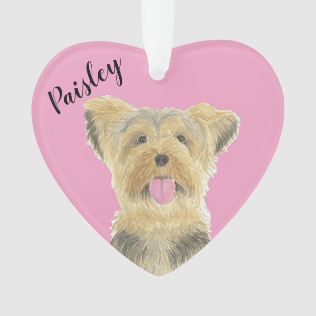 Personalisiert Pink Heart Yorkie Yorkshire Terrier Ornament (Vorderseite)