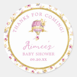 Personalisiert Pink Hot Air Ballon Babydusche Runder Aufkleber