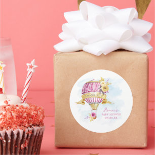 Personalisiert Pink Hot Air Ballon Babydusche Runder Aufkleber