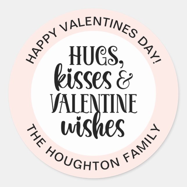 Personalisiert Pink Hugs Kisses Valentine Sticker (Vorderseite)